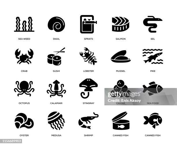 sea food icon set - crab seafood stock illustrations