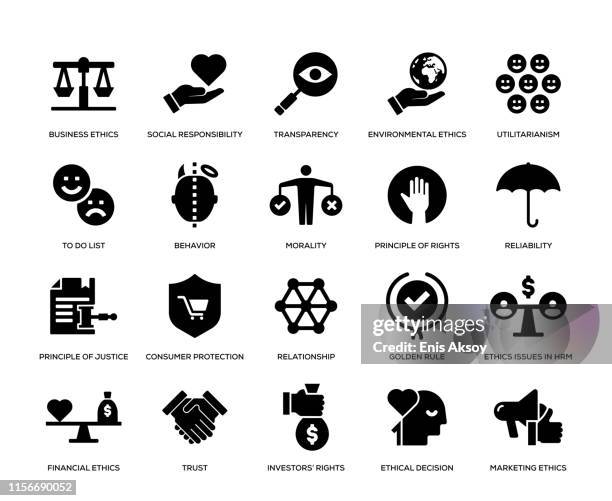 stockillustraties, clipart, cartoons en iconen met business ethics icon set - justice concept