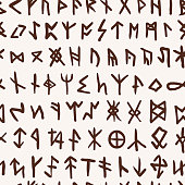 Seamless pattern of Runes. Esoteric Symbols