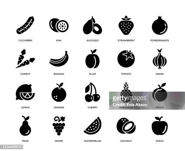 fruit vegetable icon set - coconuts vector stock illustrations