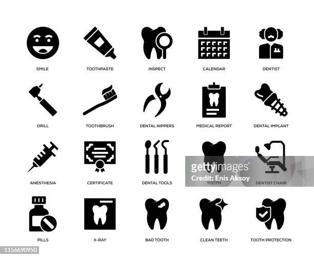 dental icon set - happy patient stock illustrations