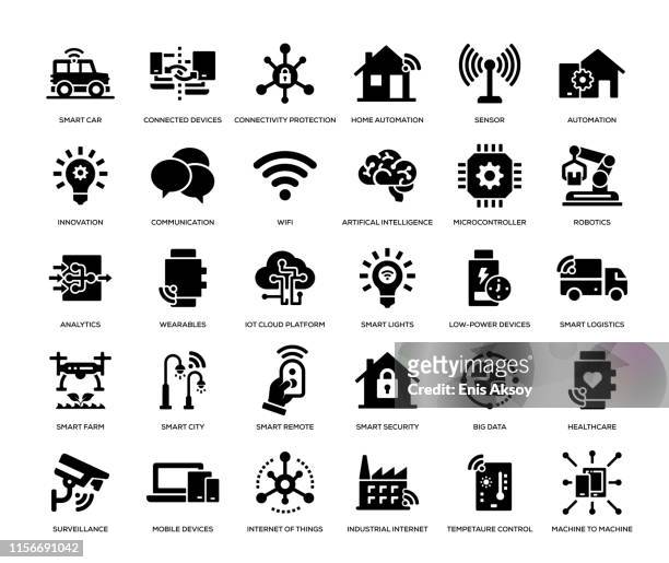 internet der dinge icon set - maschinenteil hergestellter gegenstand stock-grafiken, -clipart, -cartoons und -symbole