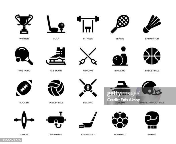 ilustraciones, imágenes clip art, dibujos animados e iconos de stock de conjunto de iconos deportivos - badminton racket