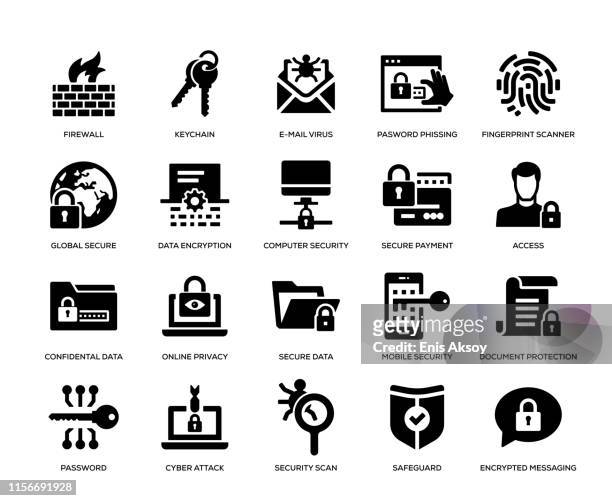 cyber security icon set - computer virus stock illustrations