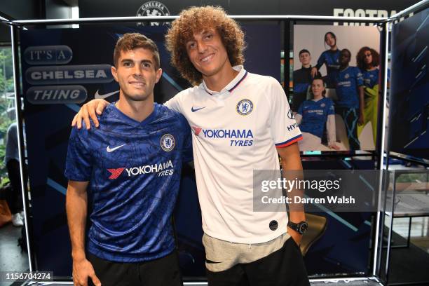 Christian Pulisic and David Luiz of Chelsea during a store appearance at KAMO Store on July 20, 2019 in Tokyo, Japan.