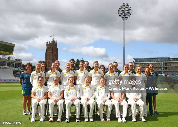 The Australia Women's team pose for a team photograph before the start of play during day three of the Women's Ashes Test match at the Cooper...