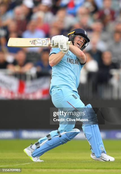 Eoin Morgan of England in action batting during the Group Stage match of the ICC Cricket World Cup 2019 between England and Afghanistan at Old...