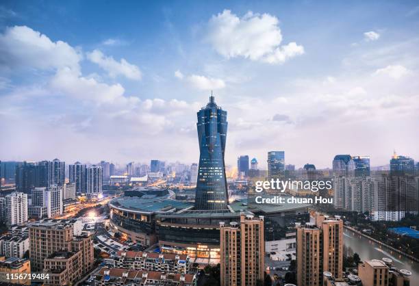 nightfall scenery of hangzhou west lake cultural square - hangzhou stock pictures, royalty-free photos & images