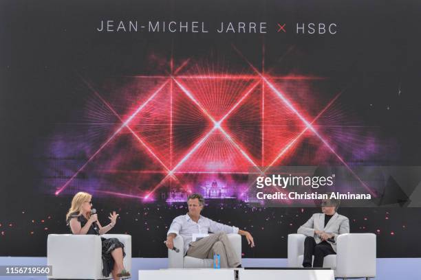Andrea Newman, Arthur Sadoun and Music Composer and Producer Jean-Michel Jarre attends the Cannes Lions 2019 : Day Two on June 18, 2019 in Cannes,...
