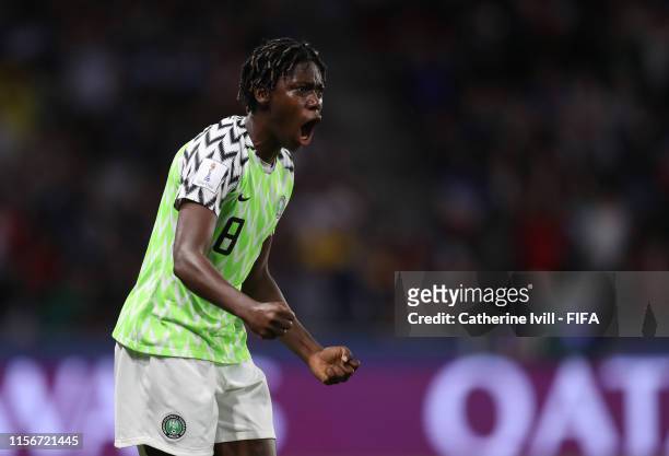 Asisat Oshoala of Nigeria during the 2019 FIFA Women's World Cup France group A match between Nigeria and France at Roazhon Park on June 17, 2019 in...