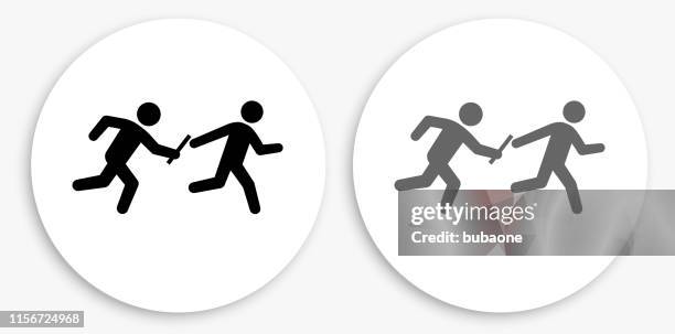 relay race black and white round icon - electrical distribution stock illustrations
