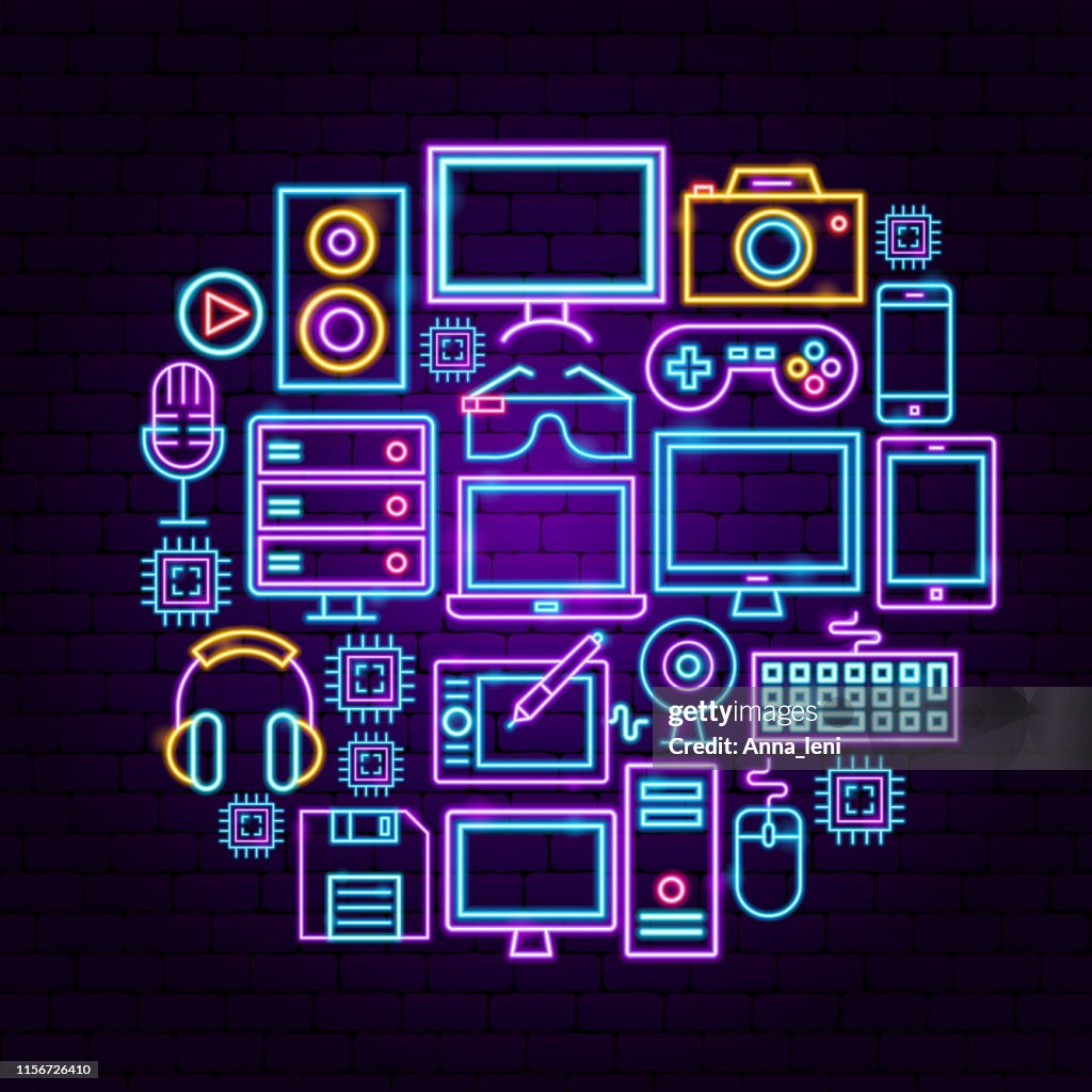 Computer Technology Neon Concept High-Res Vector Graphic - Getty Images