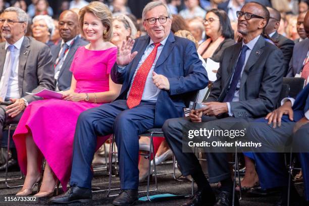 Queen Mathilde of Belgium, European Commission President Jean-Claude Juncker and President of Rwanda Paul Kagame attend the opening session of the...