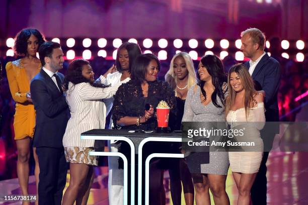 Cast and crew of "Surviving R. Kelly" accept award onstage during the 2019 MTV Movie and TV Awards at Barker Hangar on June 15, 2019 in Santa Monica,...