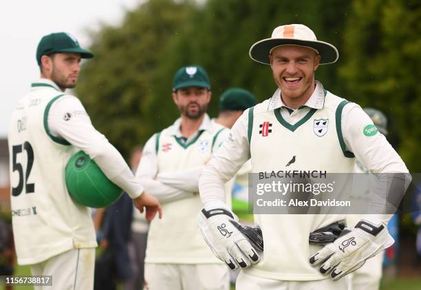 Ben Cox of Worcestershire looks on during Day One of the Specsavers County Championship Division Two match between Worcestershire and Sussex at...