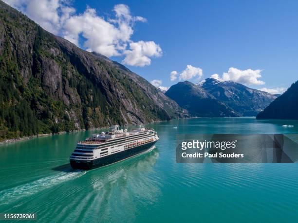aerial view of cruise ship, tracy arm, alaska - hal fotografías e imágenes de stock