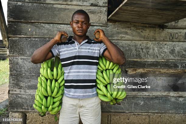 Local banana seller in a now abandoned group of plantation buildings on May 11, 2019 in Cameroon. In 2017, separatists in Cameroon's Anglophone...