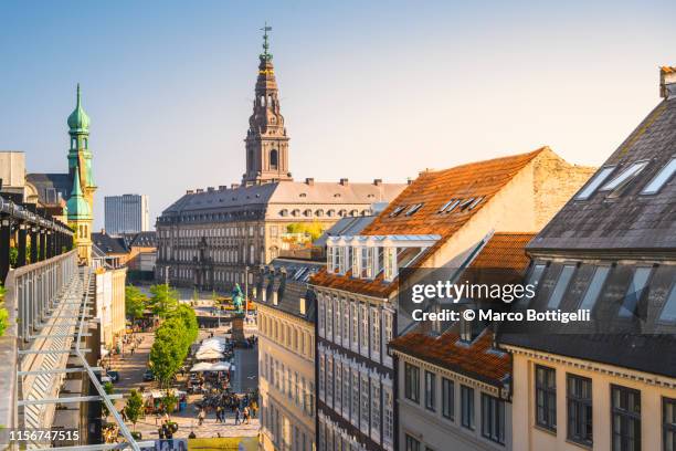 high angle view of copenhagen skyline and old town - copenhagen tourist stock pictures, royalty-free photos & images