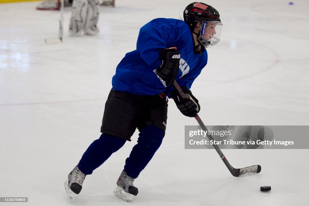 Hayley Hill warms up during practice of the White Bear Lake girls hockey team at Vadnis Sports Center in White Bear Lake, Minnesota . ] (Jerry Holt/ STAR TRIBUNE/jgholt@startribune.com)