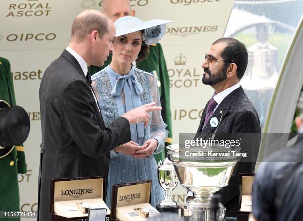 Prince William, Duke of Cambridge, Catherine, Duchess of Cambridge and Sheikh Mohammed bin Rashid Al Maktoum attend day one of Royal Ascot at Ascot...