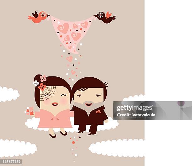 newlyweds - front on groom and bride stock illustrations