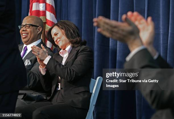 Gary Cunningham, and Betsy Hodges applauded for former Mayor R.T Rybak during her first swearing in ceremony at the Thorp building in North...