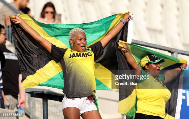 Jamaica fans enjoys the pre match atmosphere prior to the 2019 FIFA Women's World Cup France group C match between Jamaica and Australia at Stade des...