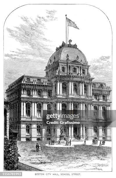boston city hall in massachusetts usa - boston city hall stock illustrations