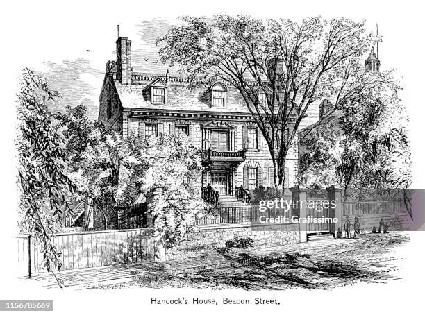 boston massachusetts house of john hancock 1883 - john hancock stock illustrations