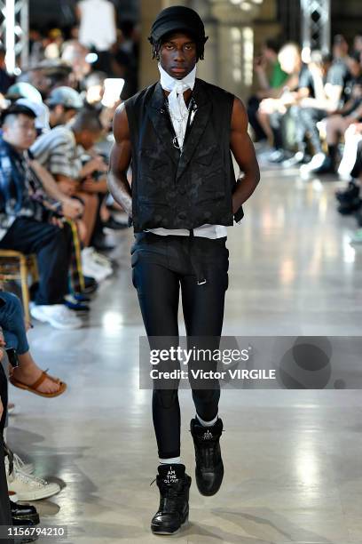 Model walks the runway at the Takahiromiyashita Thesoloist fashion show during Paris Men's Fashion Week Spring/Summer 2020 on June 18, 2019 in Paris,...