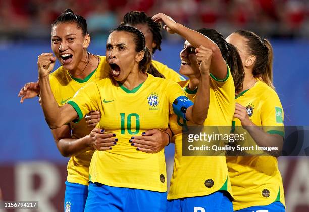 Marta Vieira da Silva of Brazil celebrating their team's first goal during the 2019 FIFA Women's World Cup France group C match between Italy and...