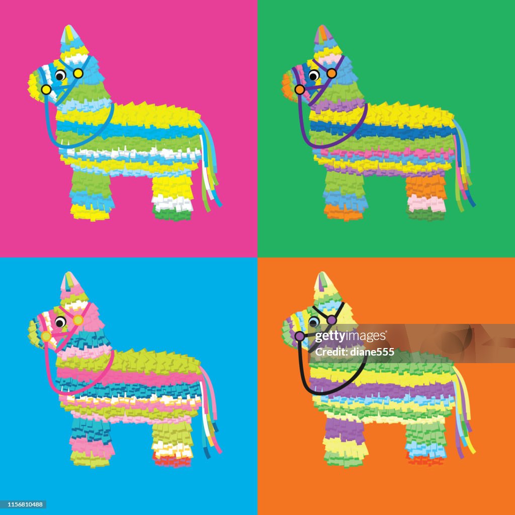 Pinata Color Design Set Of Piñata On Vibrant Saturated Colors High-Res Vector Graphic ...