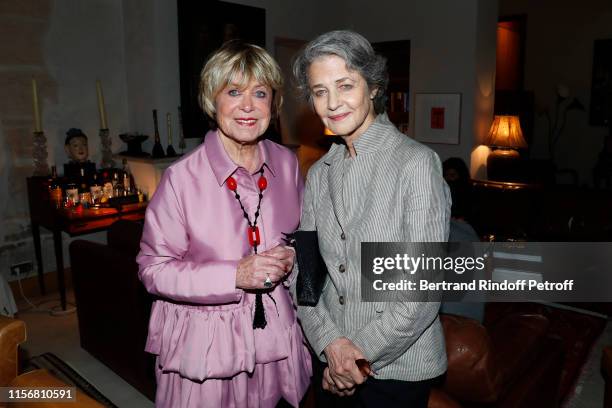 Yanou Collart and actress Charlotte Rampling attend Yanou Collart signs her Book "Les Etoiles de ma Vie - Stars of my Life" on June 18, 2019 in...