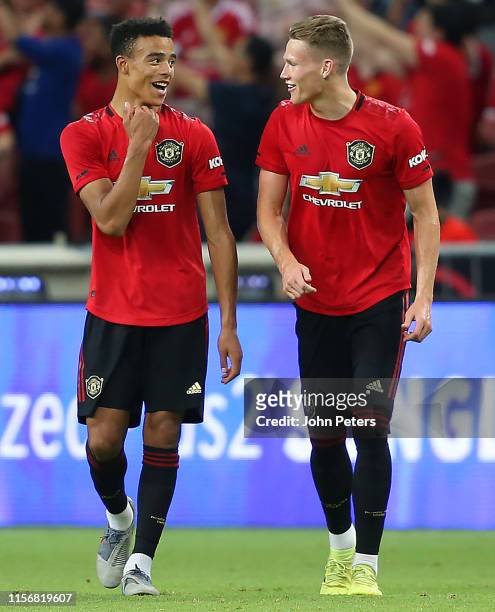 Mason Greenwood of Manchester United celebrates scoring a goal to make the score 1-0 with Scott McTominay during the 2019 International Champions Cup...