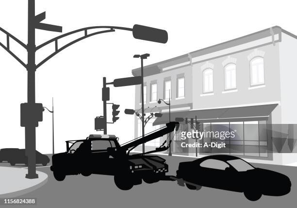 tow truck city - auto repair shop stock-grafiken, -clipart, -cartoons und -symbole