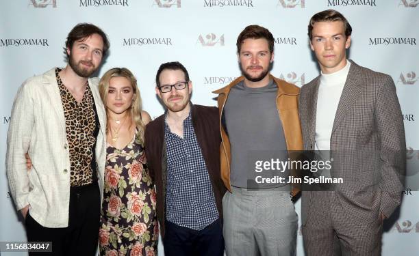 Actors Vilhelm Blomgren, Florence Pugh, director Ari Aster, actors Jack Reynor and Will Poulter attend the "Midsommar" New York screening at Alamo...