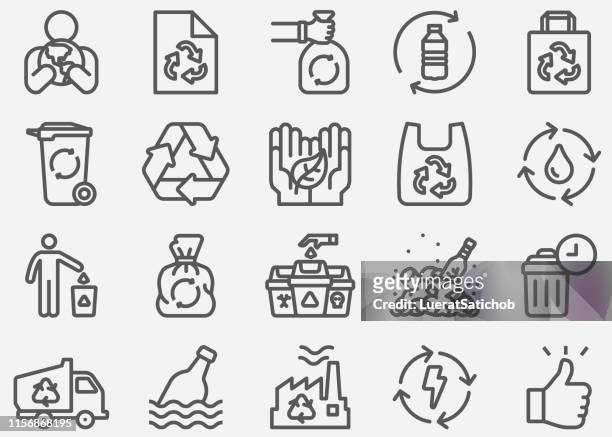 stockillustraties, clipart, cartoons en iconen met pictogrammen voor recycle lijn - milieuschade