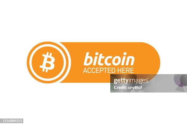 bitcoin akzeptiert hier zeichen vektor-design - bitcoin stock-grafiken, -clipart, -cartoons und -symbole