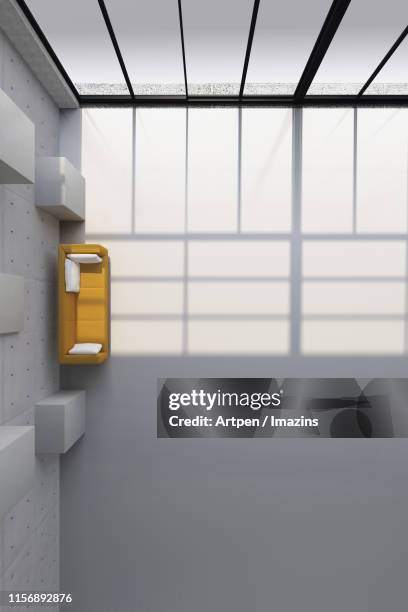 structural interior design - 3d design - yellow sofa stock illustrations