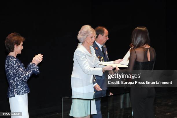 Queen Sofia of Spain and Paloma Oshea attend closing ceremony of academic year of 'Escuela Superior de Musica Reina Sofia' at Teatro Real on June 18,...