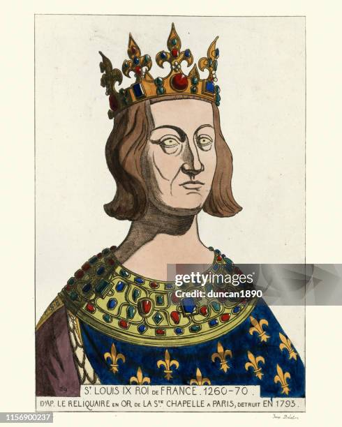 st. louis ix king of france. 1260-1270 - french_crown stock illustrations