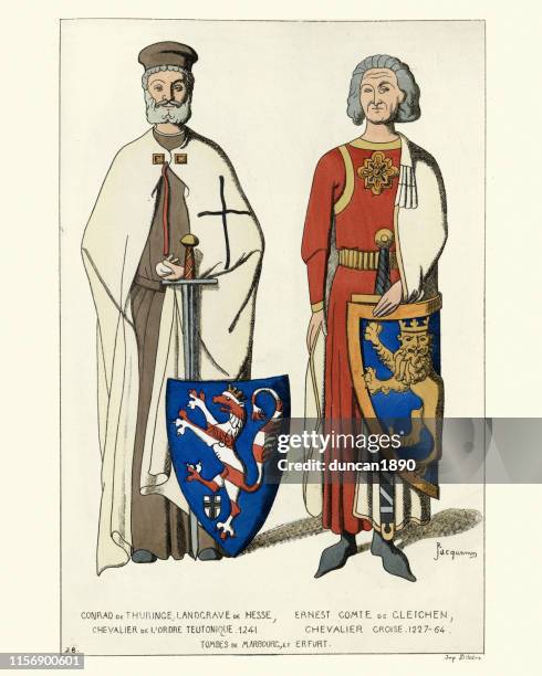 medieval teutonic knight, ernest comte de gleichen, 13th century - templar sword stock illustrations