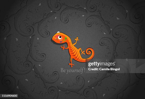 stockillustraties, clipart, cartoons en iconen met kameleon-wees jezelf - animal black backround isolated