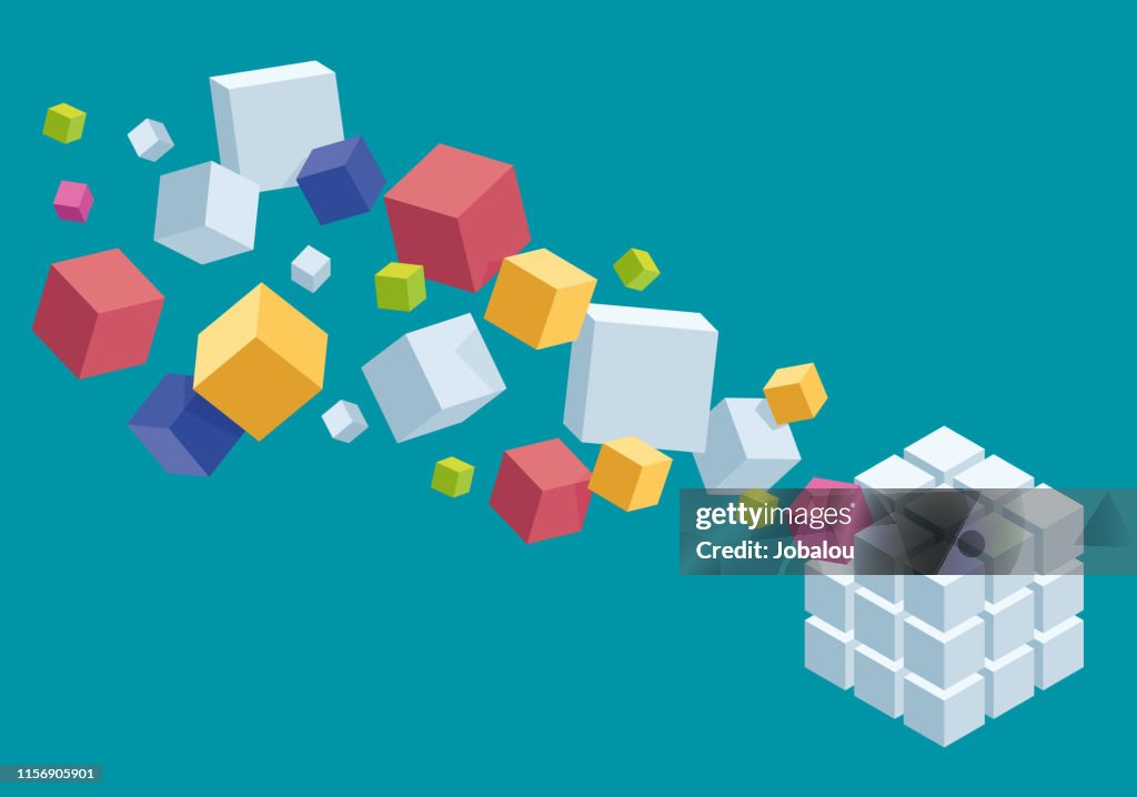Design Composition of a Chaotic and Organized Coloured Cubes