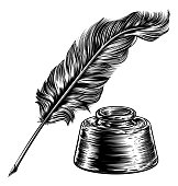 Quill Feather Pen and Ink Well