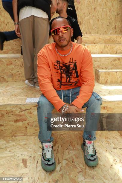 Lewis Hamilton attends the Off-White Menswear Spring Summer 2020 show as part of Paris Fashion Week on June 19, 2019 in Paris, France.