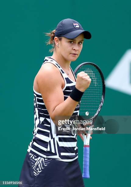 Ashleigh Barty of Australia celebratesa point during her first round match against Donna Vekic of Croatia during day three of the Nature Valley...