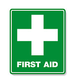 green FIRST AID sign with cross symbol