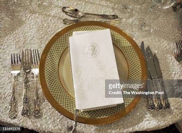 A view of the place setting for First Lady Michelle Obama in the ...