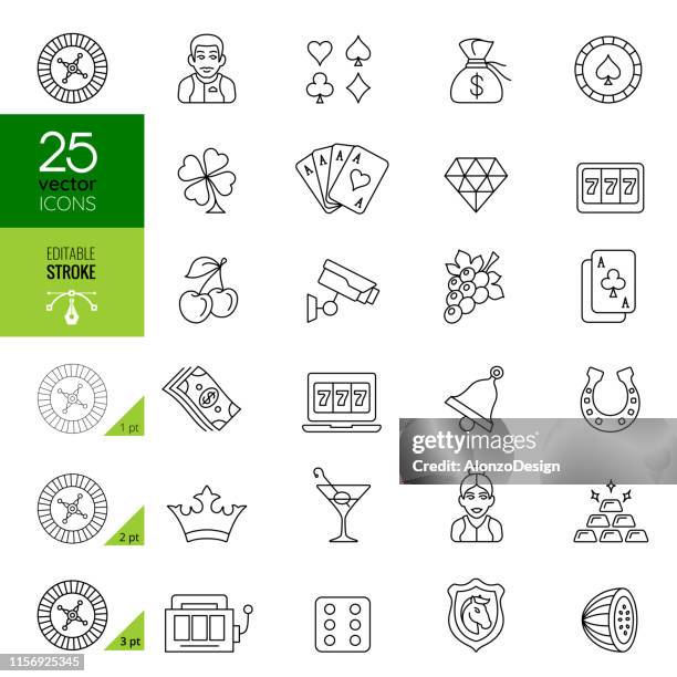 casino icon set. editable stroke. - horse racing vector stock illustrations